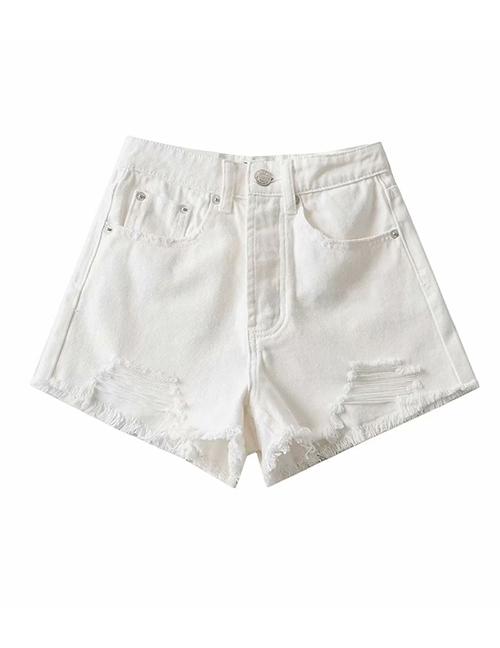Fashion White Washed Fringed Frayed High-rise Denim Shorts