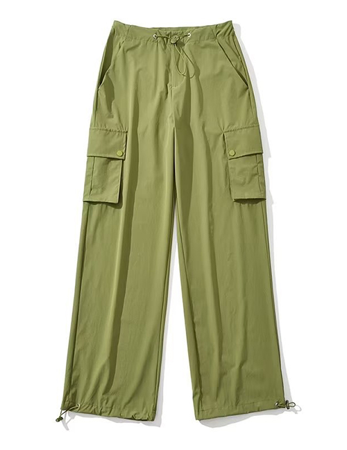 Fashion Army Green Solid Color Cargo Lace-up Straight-leg Trousers