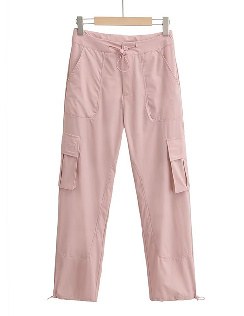 Fashion Pink Solid Color Wide-leg Cargo Straight-leg Pants