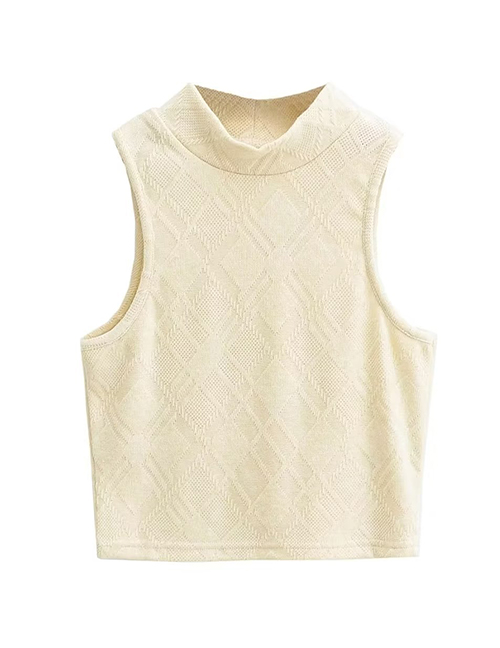 Fashion Milky Apricot Stand Collar Jacquard Knitted Vest