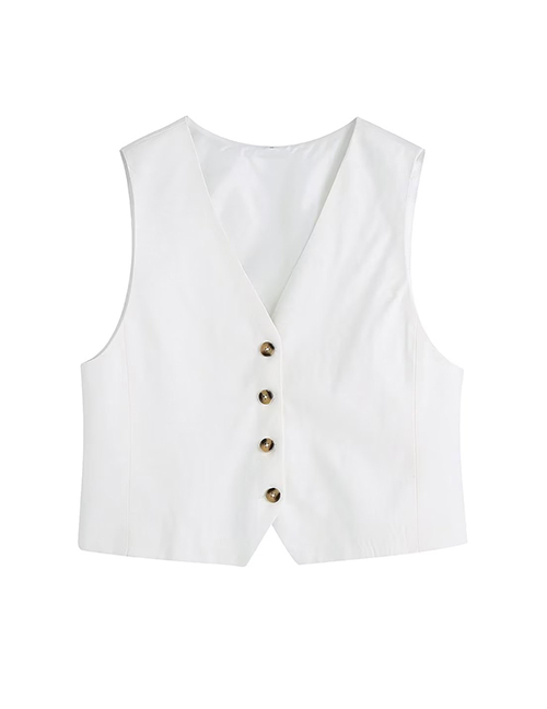 Fashion White Solid Color V-neck Vest