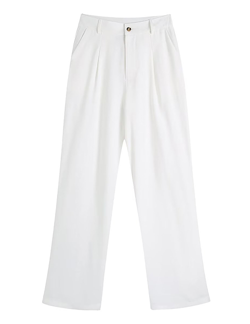 Fashion White Solid Color Straight Trousers