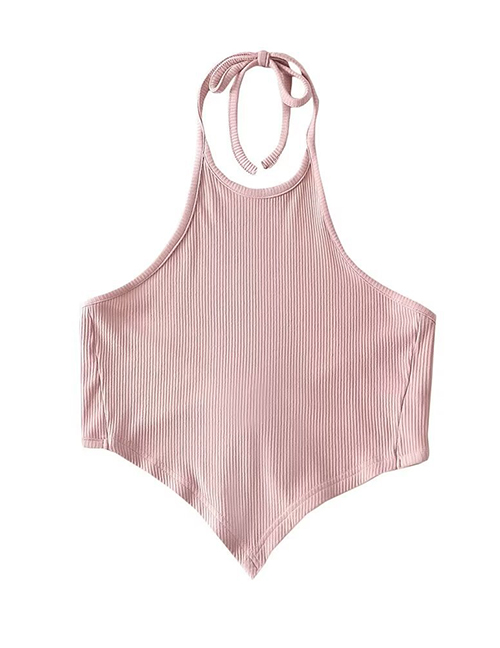 Fashion Pink Solid Color Halterneck Lace-up Vest