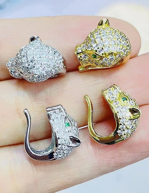 Fashion Platinum Brass And Diamond Leopard Head Ear Clip