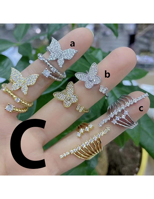 Fashion Type C - Platinum Brass Diamond Butterfly Open Ring