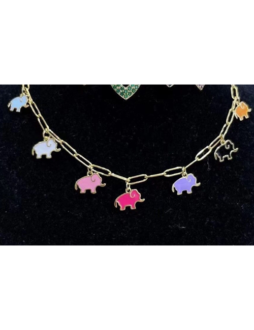 Fashion Elephant Copper Drop Oil Elephant Necklace