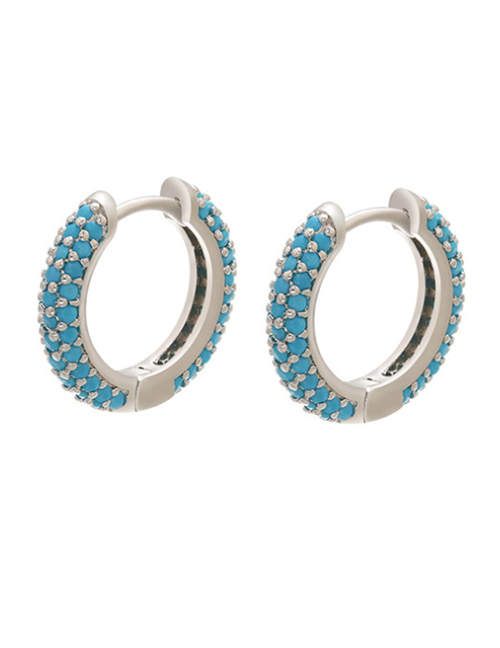 Fashion Platinum-turquoise Zirconium Brass Inset Zirconium Round Earrings
