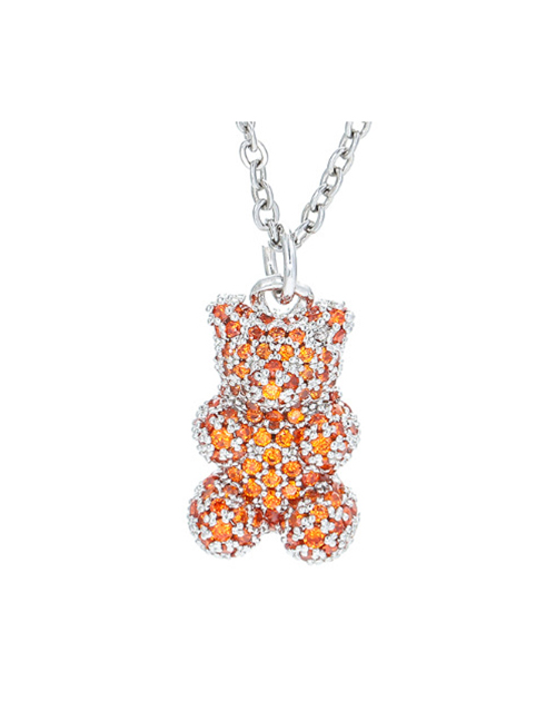 Fashion White Gold-orange Zirconium Brass And Diamond Bear Necklace