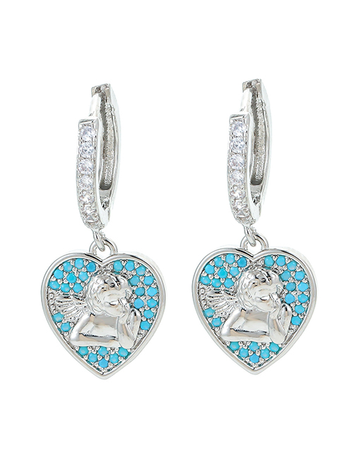 Fashion White Gold-blue Zirconium Brass Set Zirconia Angel Heart Hoop Earrings