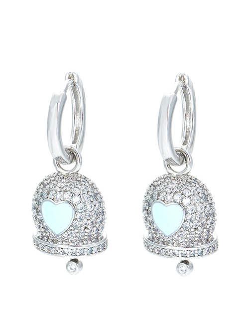 Fashion Platinum - Light Blue Bronze Inlaid Zirconium Oil Love Bell Earrings Earrings
