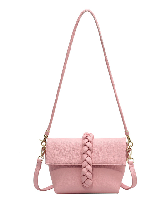 Fashion Pink Litchi Texture Soft Braided Cord Crossbody Bag