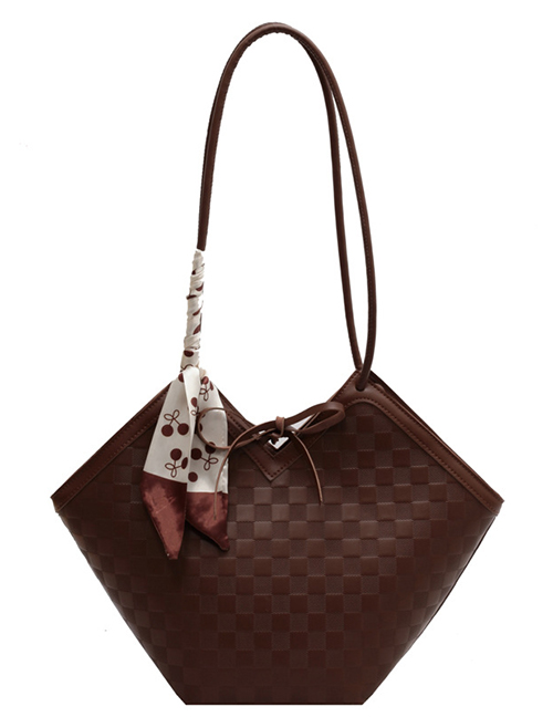 Fashion Brown Pu Embossed Large Capacity Shoulder Bag