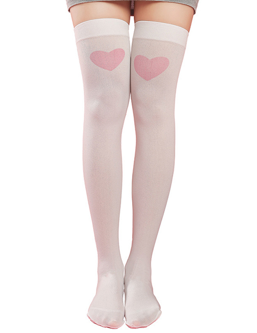 Fashion White Heart Halloween Print Heart Stockings