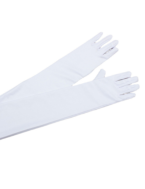 Fashion White Long Gloves Polyester Extended Sunscreen Gloves