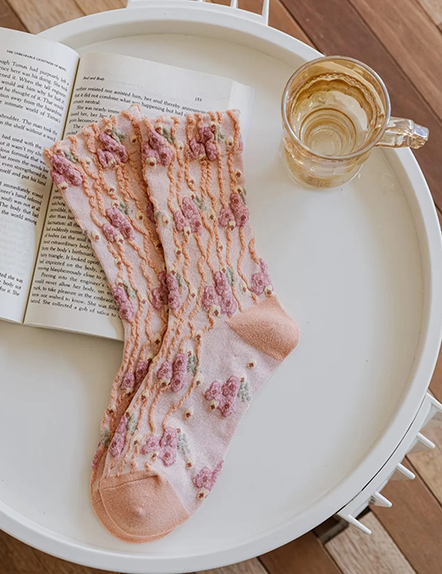Fashion Pink Embossed Cotton Socks
