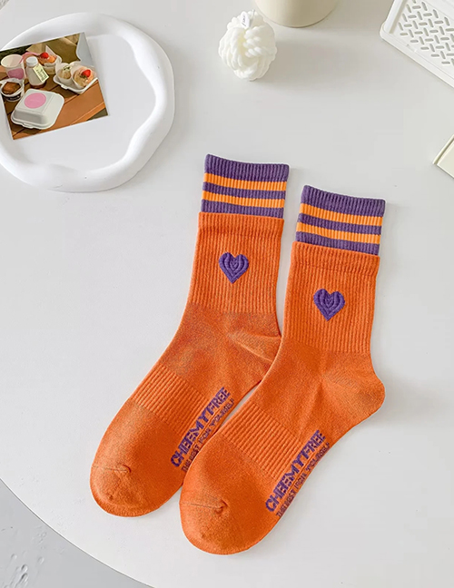 Fashion Orange Contrast Color Double Lokou Heart Socks