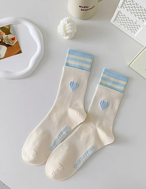Fashion Milk White Contrast Color Double Lokou Heart Socks