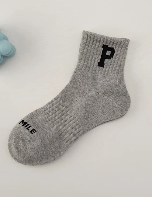 Fashion Grey Letter Embroidered Socks