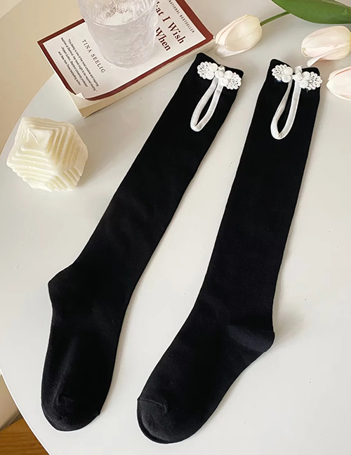 Fashion Black Country Buckle Cotton Calf Socks