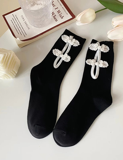 Fashion Black Country Buckle Cotton Calf Socks