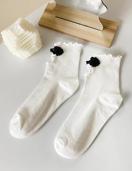 Fashion Pure White Guopan Buckle Fungus Edge Cotton Socks