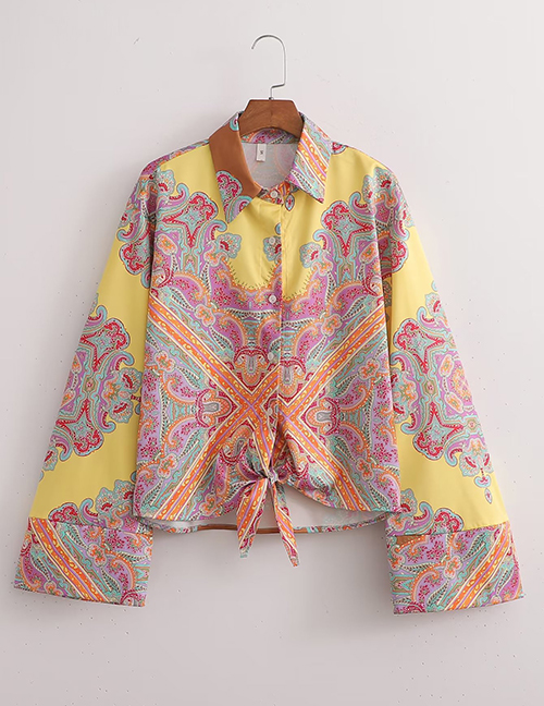 Fashion Pattern Polyester Print Knot-breasted Shirt