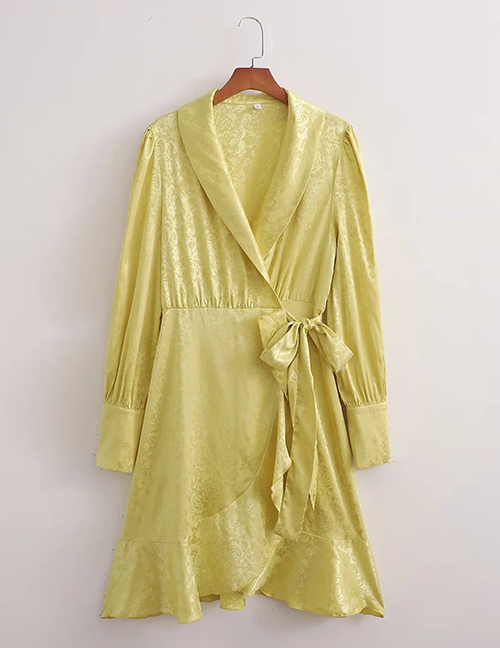 Fashion Yellow Satin Jacquard Lace-up Dress