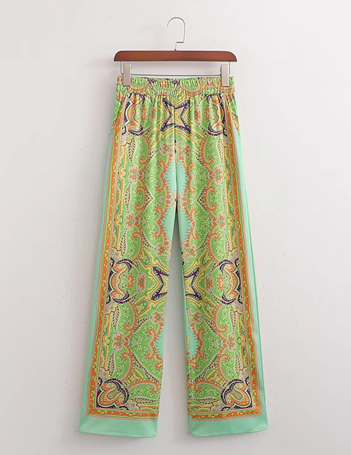 Fashion Green Polyester Print Straight-leg Trousers