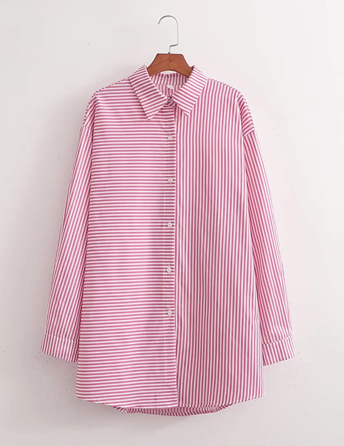 Fashion Pink Polyester Striped Button-up Shirt