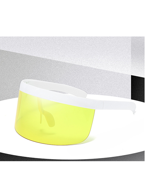 Fashion White Frame Transparent Yellow Film Pc Integrated Large Frame Sunglasses