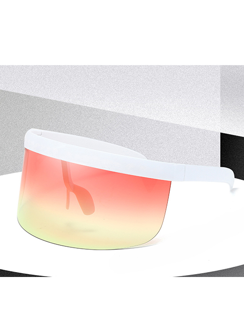Fashion White Frame With Red On Top And Yellow On Bottom Pc Integrated Large Frame Sunglasses