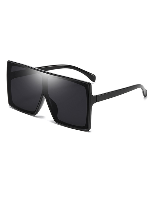 Fashion Bright Black All Gray Pc Square Large Frame Sunglasses