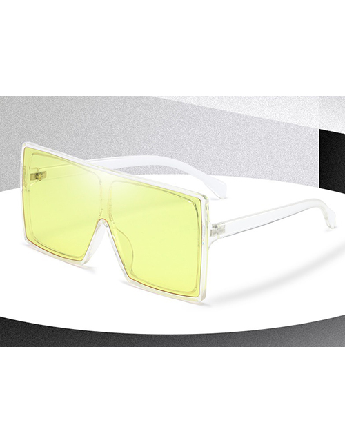 Fashion Transparent Yellow Film Pc Square Large Frame Sunglasses