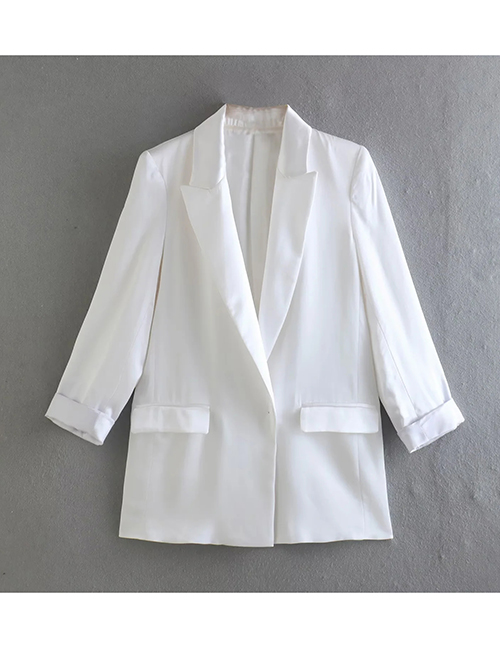Fashion White Silk Satin Lapel Pocket Blazer