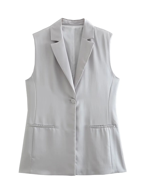 Fashion Grey Solid Color Single Button Lapel Vest Jacket