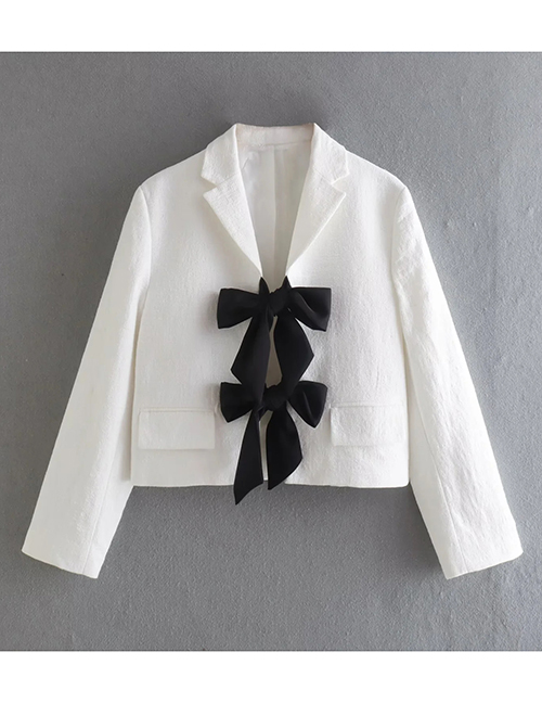 Fashion Black And White Contrast Bow Blazer