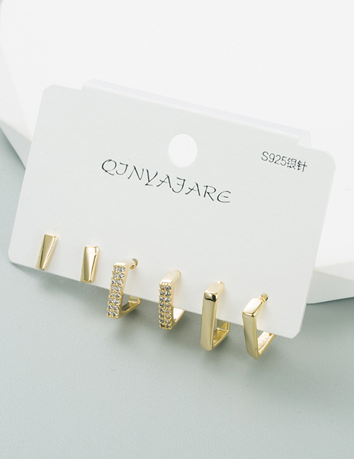 Fashion Square Copper Zirconium Geometric Earrings Set