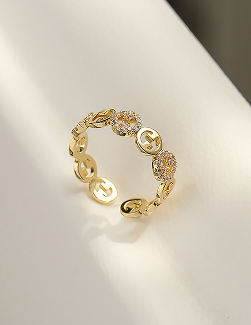 Fashion Ring - Gold Alloy Set Zirconium Zirconium Circle Open Ring