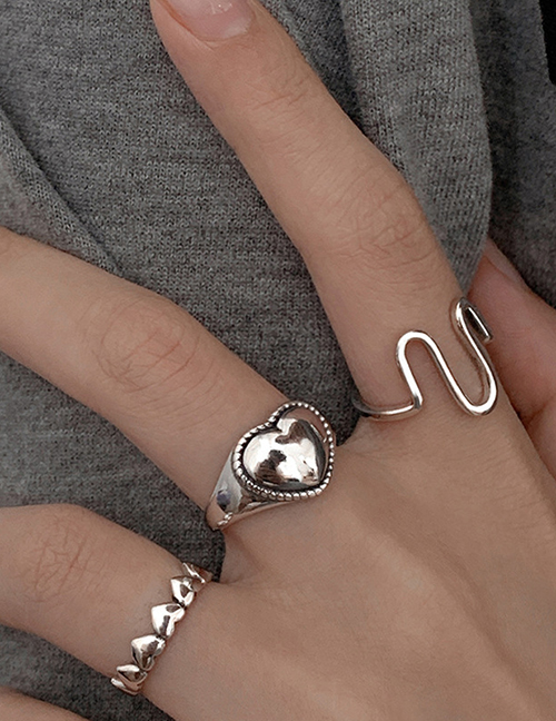 Fashion Silver Alloy Geometric Heart Irregular Ring Set