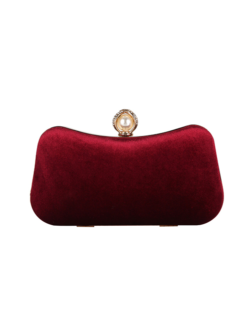 Fashion Wine Red Velvet Large Capacity Clutch