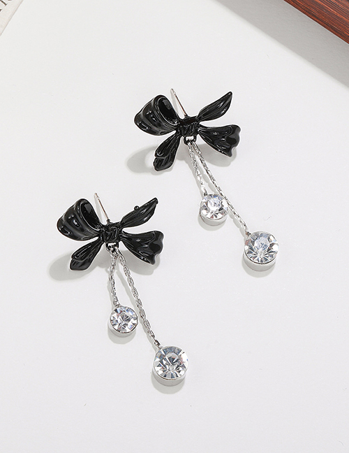 Fashion Silver Bowknot Rhinestone Tassel Earrings