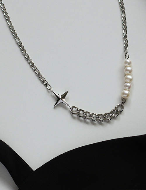 Fashion Silver Color Titanium Steel Star Pearl Necklace