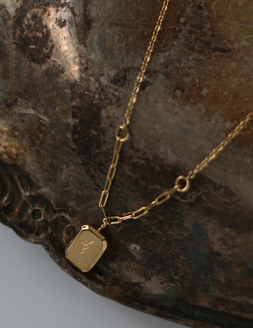Fashion Gold Color (mini Size) Titanium Steel Lavender Square Necklace