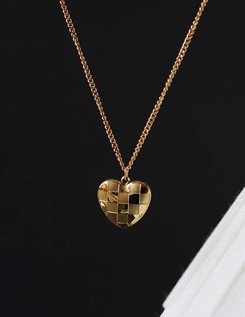 Fashion Gold Color Titanium Steel Gold Plated Check Heart Necklace