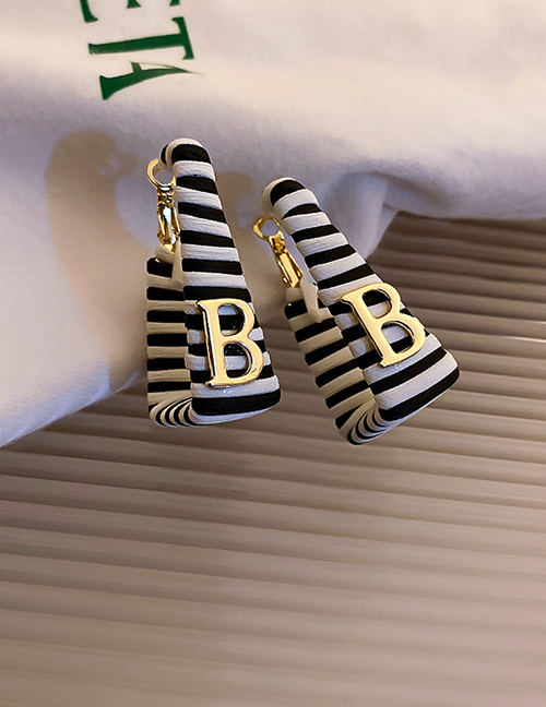 Fashion Black And White Striped Leather Letter Square Earrings