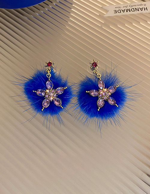 Fashion 4#blue Geometric Diamond Flower Hair Ball Stud Earrings