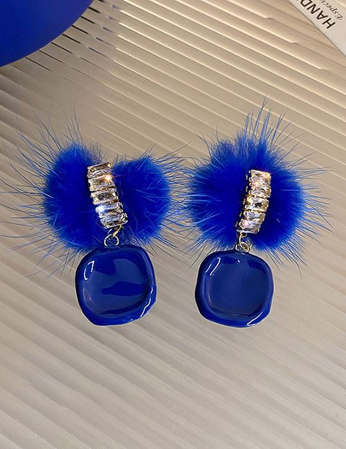 Fashion 7#blue Geometric Diamond Hair Ball Geometric Stud Earrings