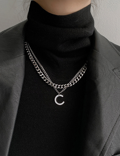 Fashion The Letter C Titanium Steel Letter Double Necklace