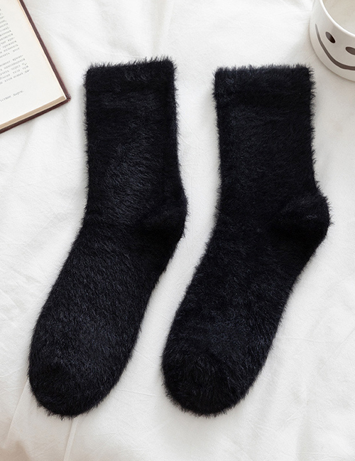 Fashion Black Mink Fleece Plus Fleece Tube Socks