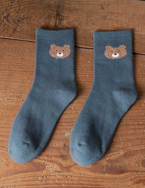 Fashion Blue 1 Bear Bear Embroidered Tube Socks
